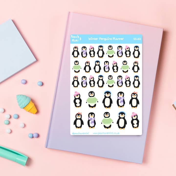 Winter Penguins Sticker Sheet for wholesale by Peach and Mimi