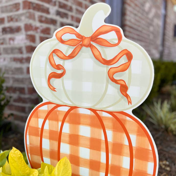 Songbird Grove Collection - Wholesale Garden/Lawn Stake - Orange Stacked Pumpkin Duo Garden Stake5