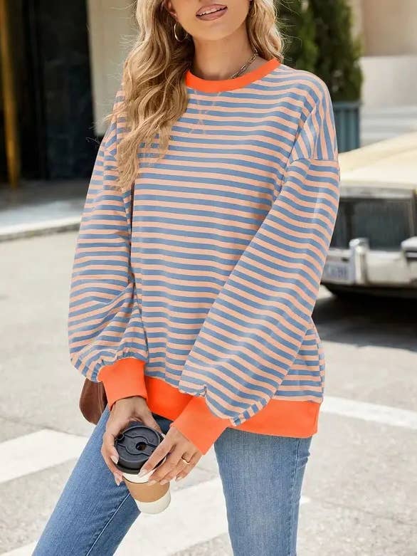 Lovesoft - Wholesale Knit Sweater - Women's - Striped Crew Neck Contrast Color Loose Long Sleeve Sweater29