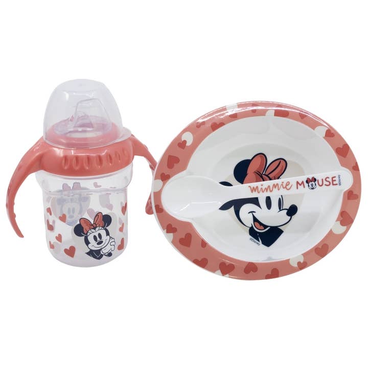 Stor 3-delars Babyset med träningsmugg 250 ml, tallrik och sked Minnie för wholesale av Stor
