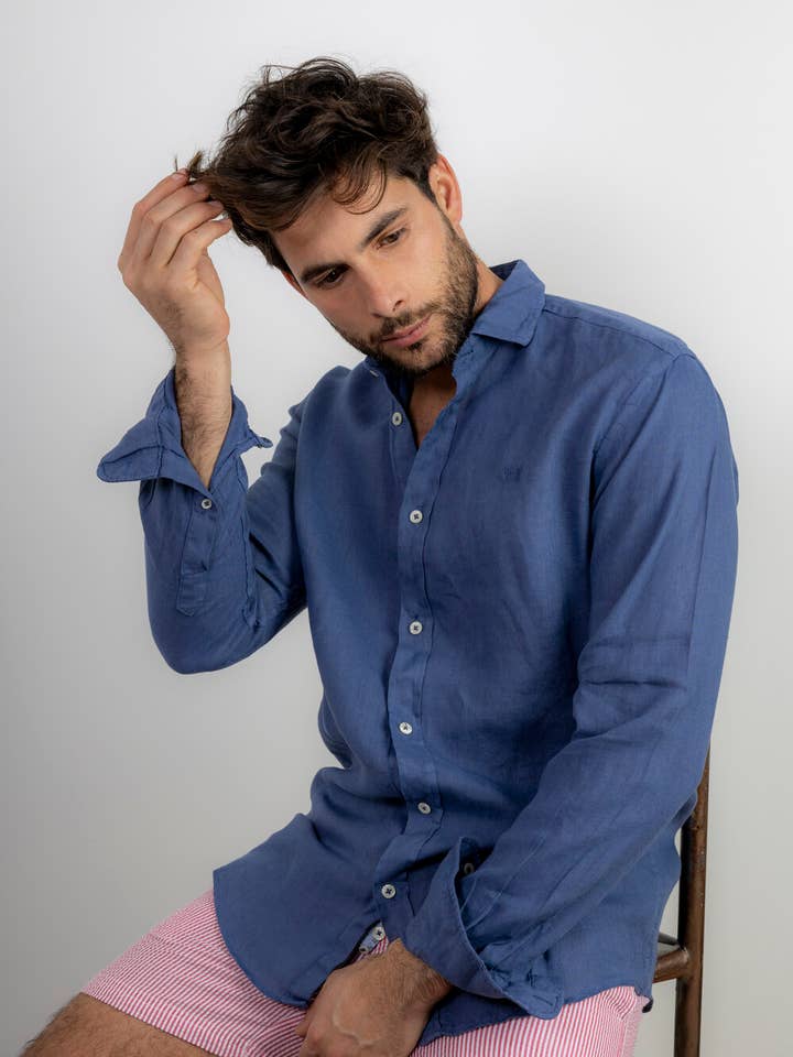 Custi Mikelo - Wholesale Button Down Shirt - Men's - Blue Linen Shirt | Lanzarote