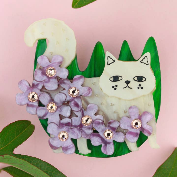 Cream Cat Brooch for wholesale by Little Moose