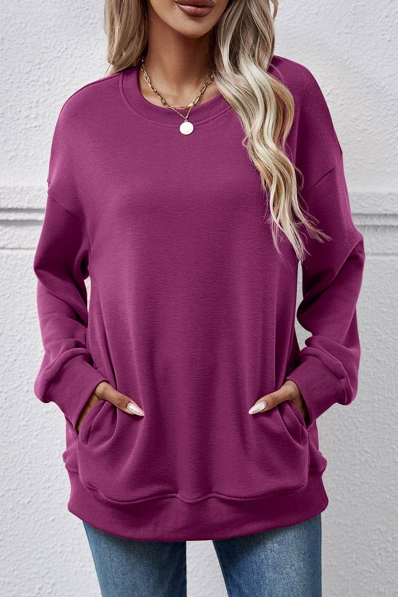 Lily Clothing - Wholesale Sweatshirt - Women's - LOOSE ROUND NECK PLUSH SWEATSHIRT_CWTSTL06498
