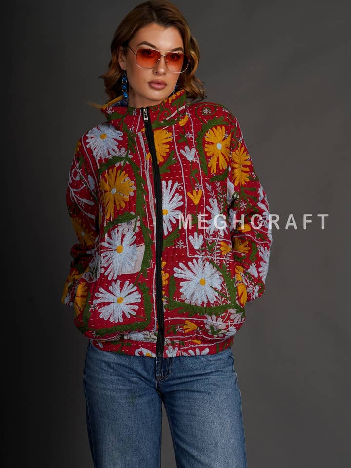 Meghcraft - Vendita all'ingrosso Bomber - Donna - Giacca Bomber Donna Vintage Kantha con Ricami Suzani2