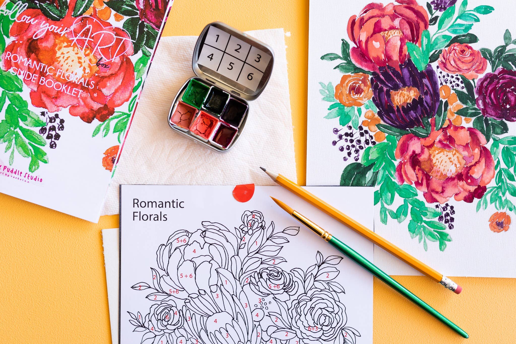 Pink Puddle Studio - Wholesale DIY Craft Kit - Romantic Flowers Peony Watercolor Paint by Number DIY Kit3