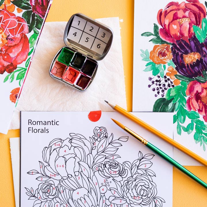 Pink Puddle Studio - Wholesale DIY Craft Kit - Romantic Flowers Peony Watercolor Paint by Number DIY Kit3