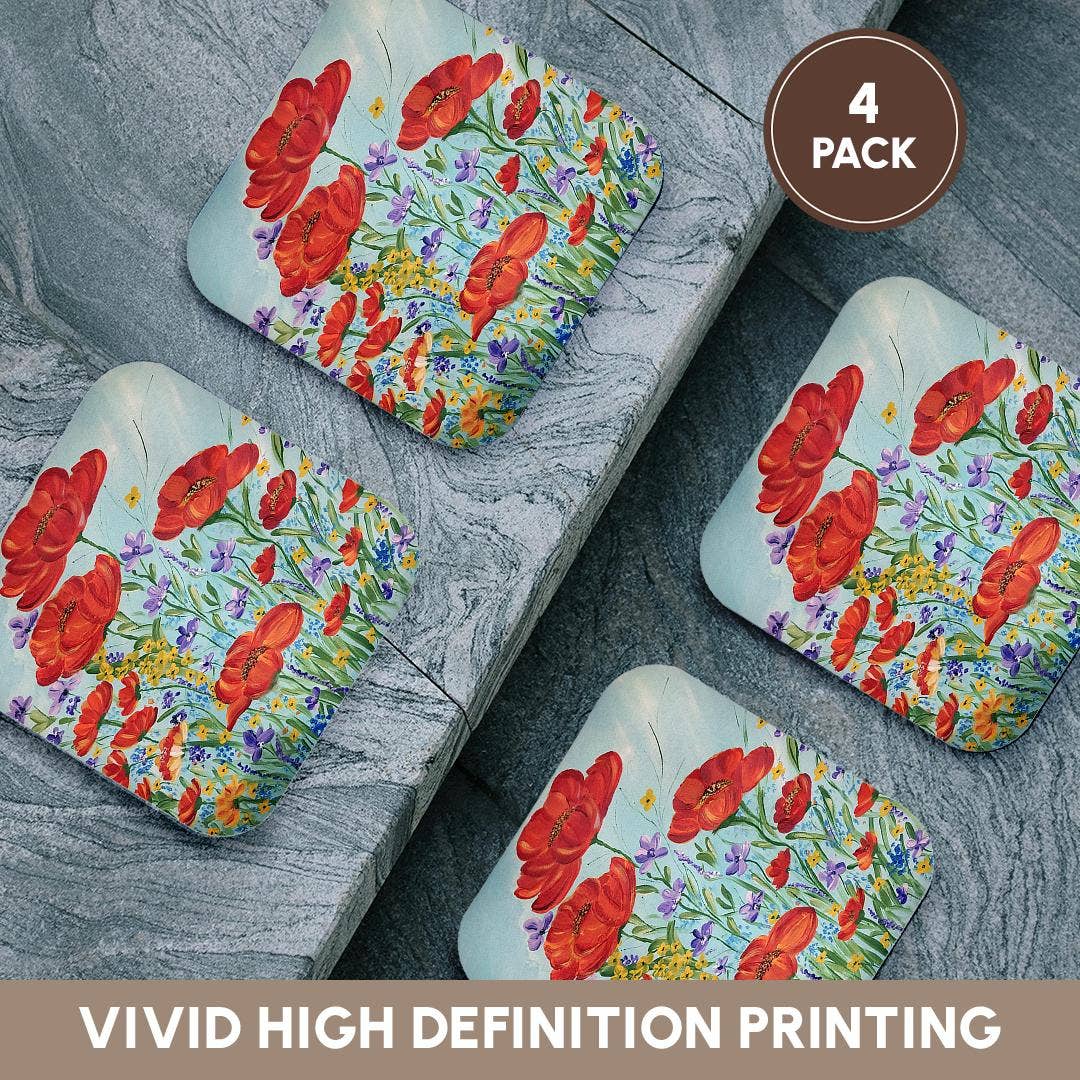 3dRose – wholesale Underlägg – 3dRose, Bild av röda vallmoblommor, Underlägg12