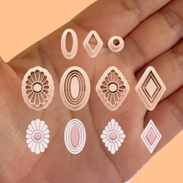 Roussell Prints and Demand LLC - Wholesale Craft Supplies - Art Deco Earring Pack with Precious Stones B Clay Cutters0