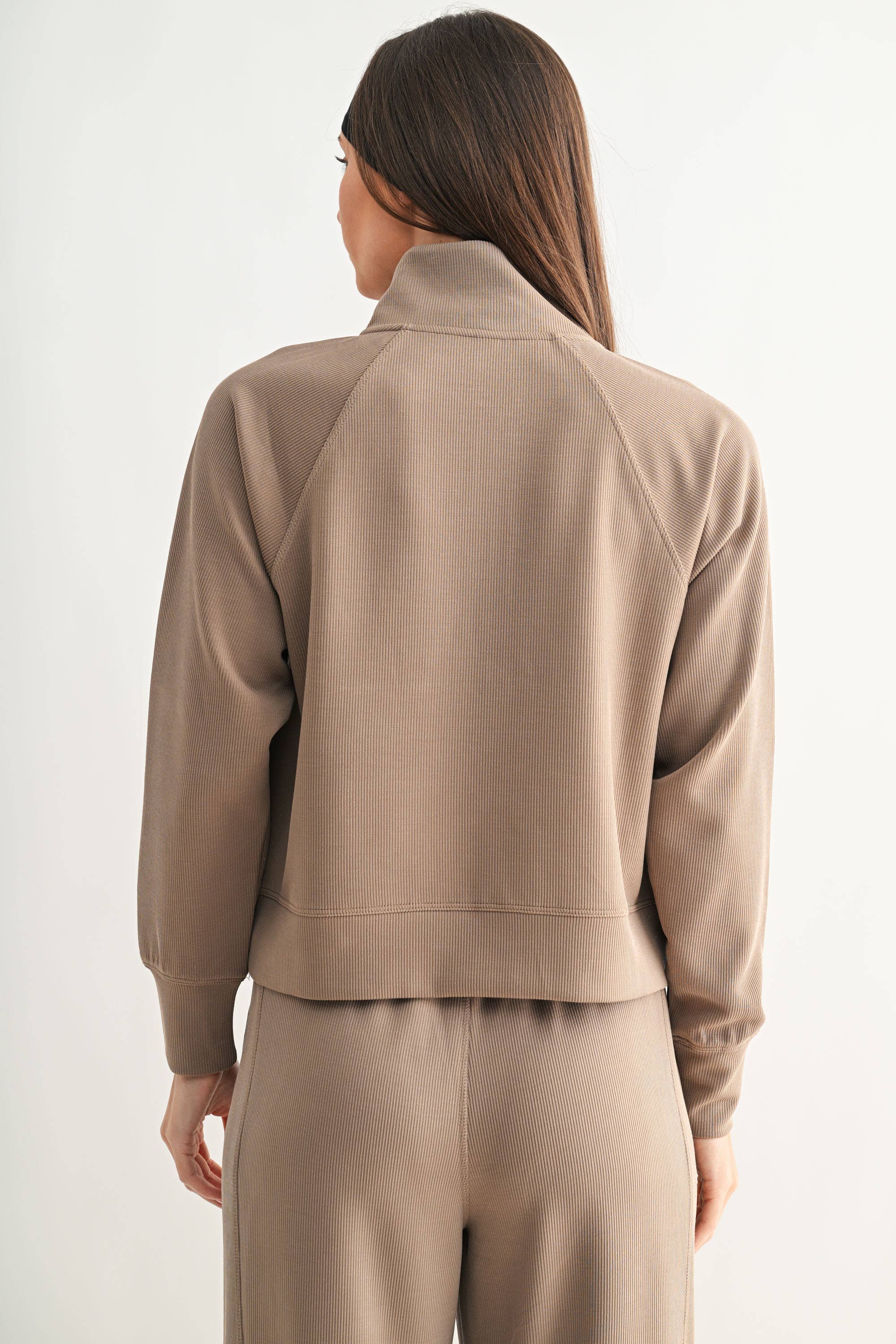 Mono B - Vente Sweat-shirt – femme - Pull à col zippé 1/4 en maille côtelée Luxe Sand Wash38