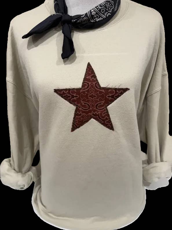Star Applique on Tan Sweatshirt / Western for wholesale by Bling-A-GoGo, LLC