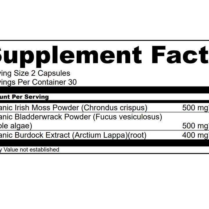 Herbal Vineyards - Wholesale Oral supplement/vitamin - SEA MOSS, BLADDERWRACK & BURDOCK ROOT CAPSULES1
