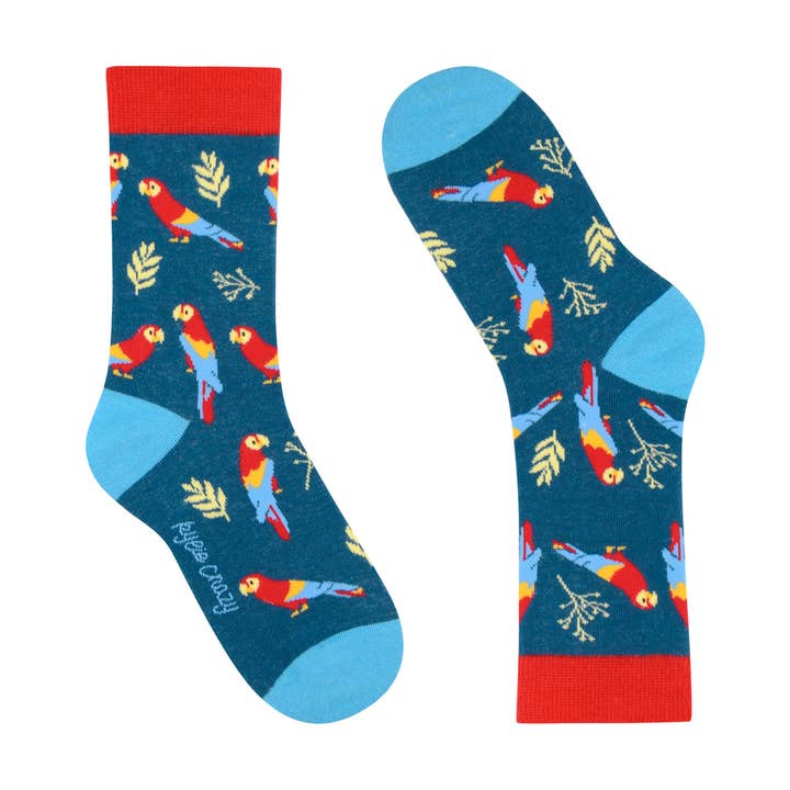 Durable and fun cotton socks for boys. Parrots for wholesale by KYLIE CRAZY