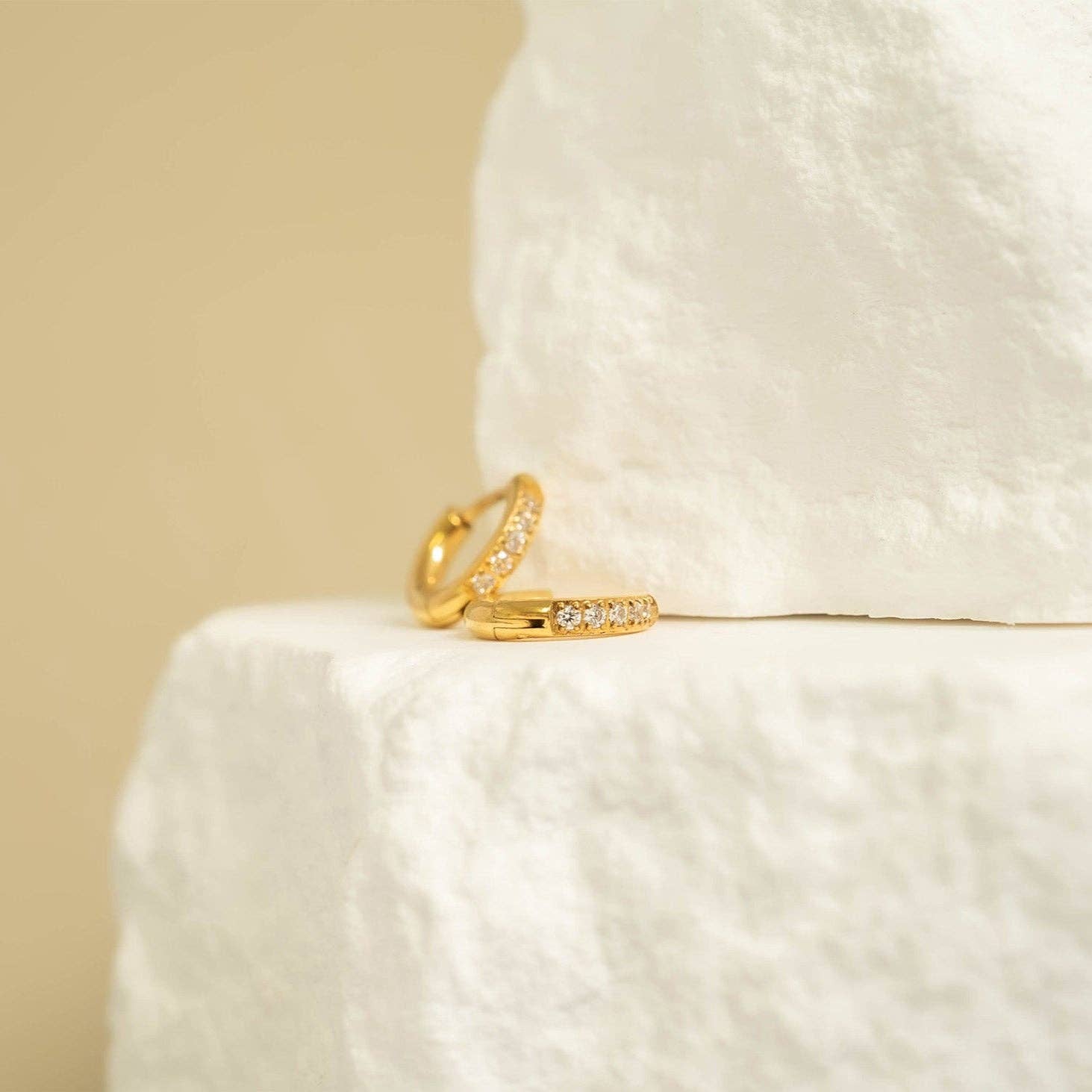 WJW - Wholesale Huggie Earrings - 18K Gold PVD Stainless Steel CZ Mini Huggie Earrings1