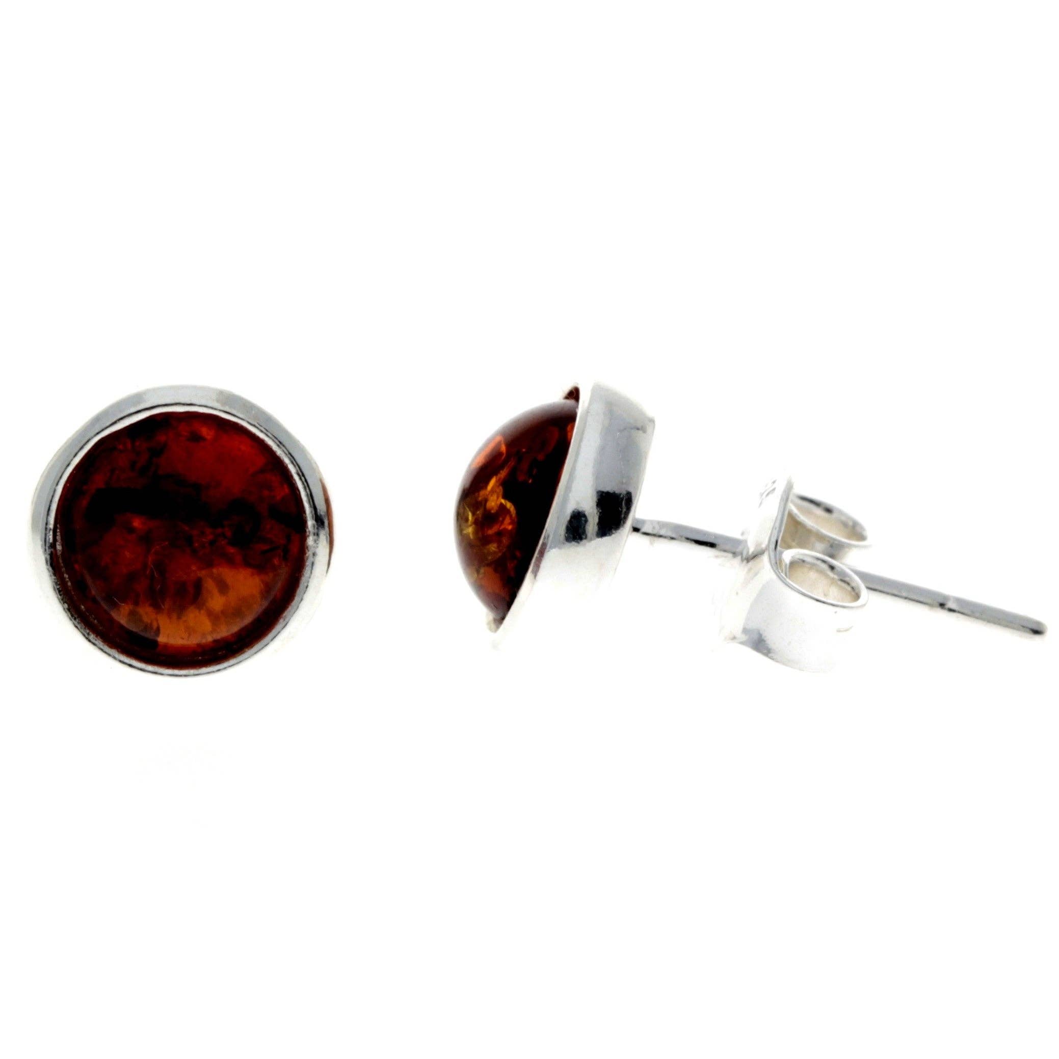 SilverAmber Jewellery - Wholesale Stud/Post Earrings - 925 Sterling Silver & Genuine Baltic Amber Classic Round Studs Earrings various sizes - GL1899