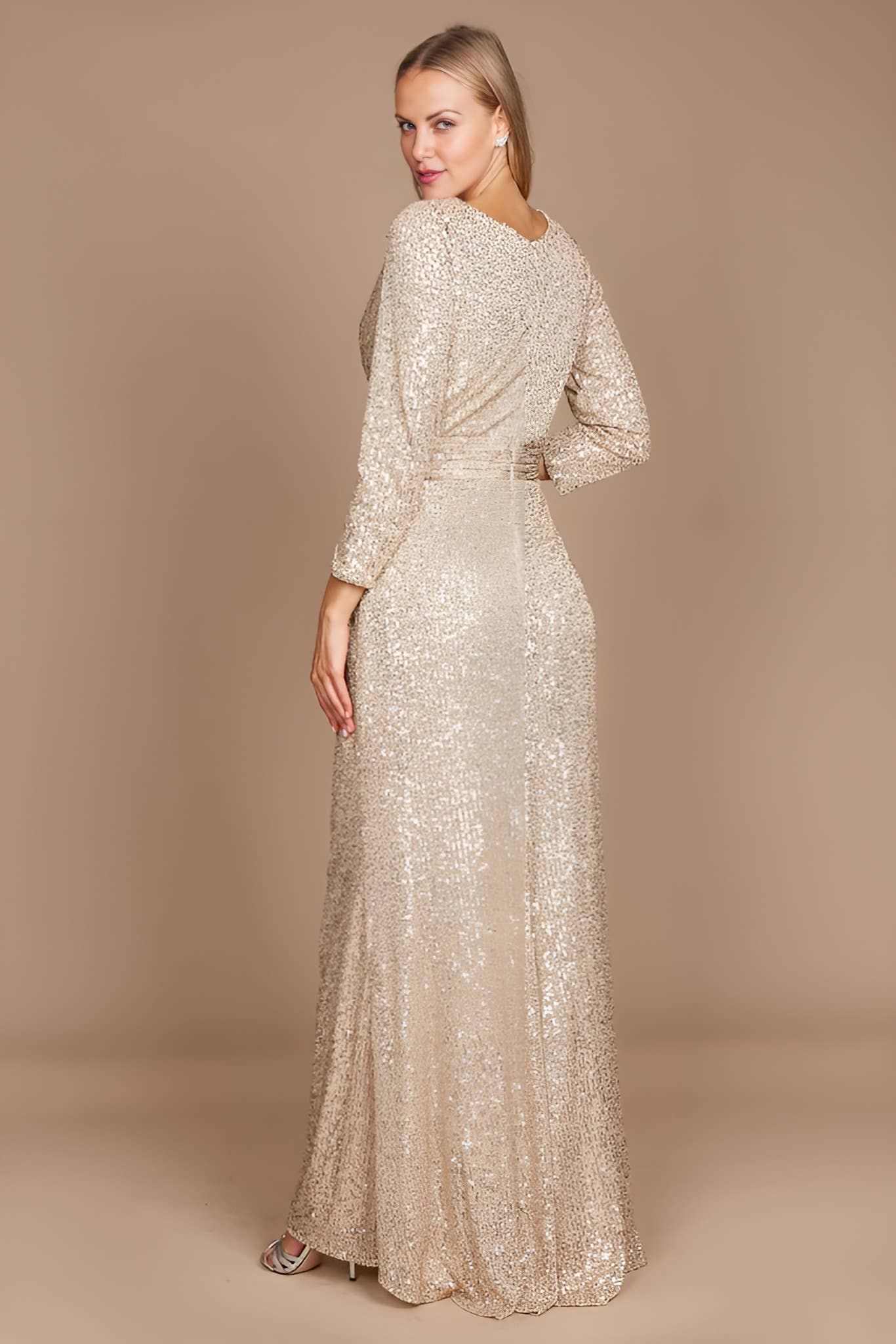 Kos Couture - Wholesale Gown - Women's - Long Sleeve Sequin Formal Hand Beaded Dress 13