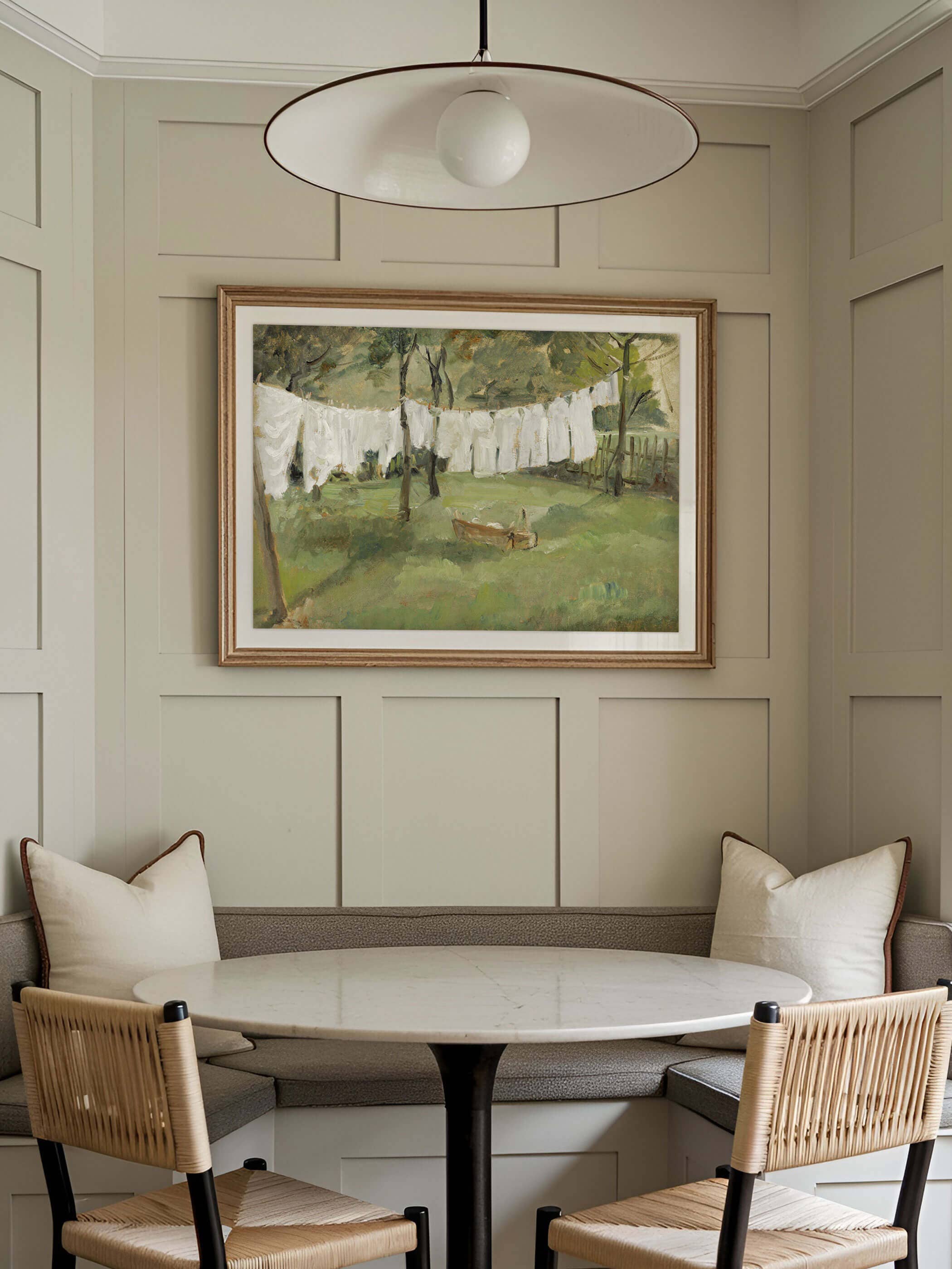 Modern Antique Prints - Wholesale Kunstprint - Waslijn in de tuin – vintage landschapafdruk3