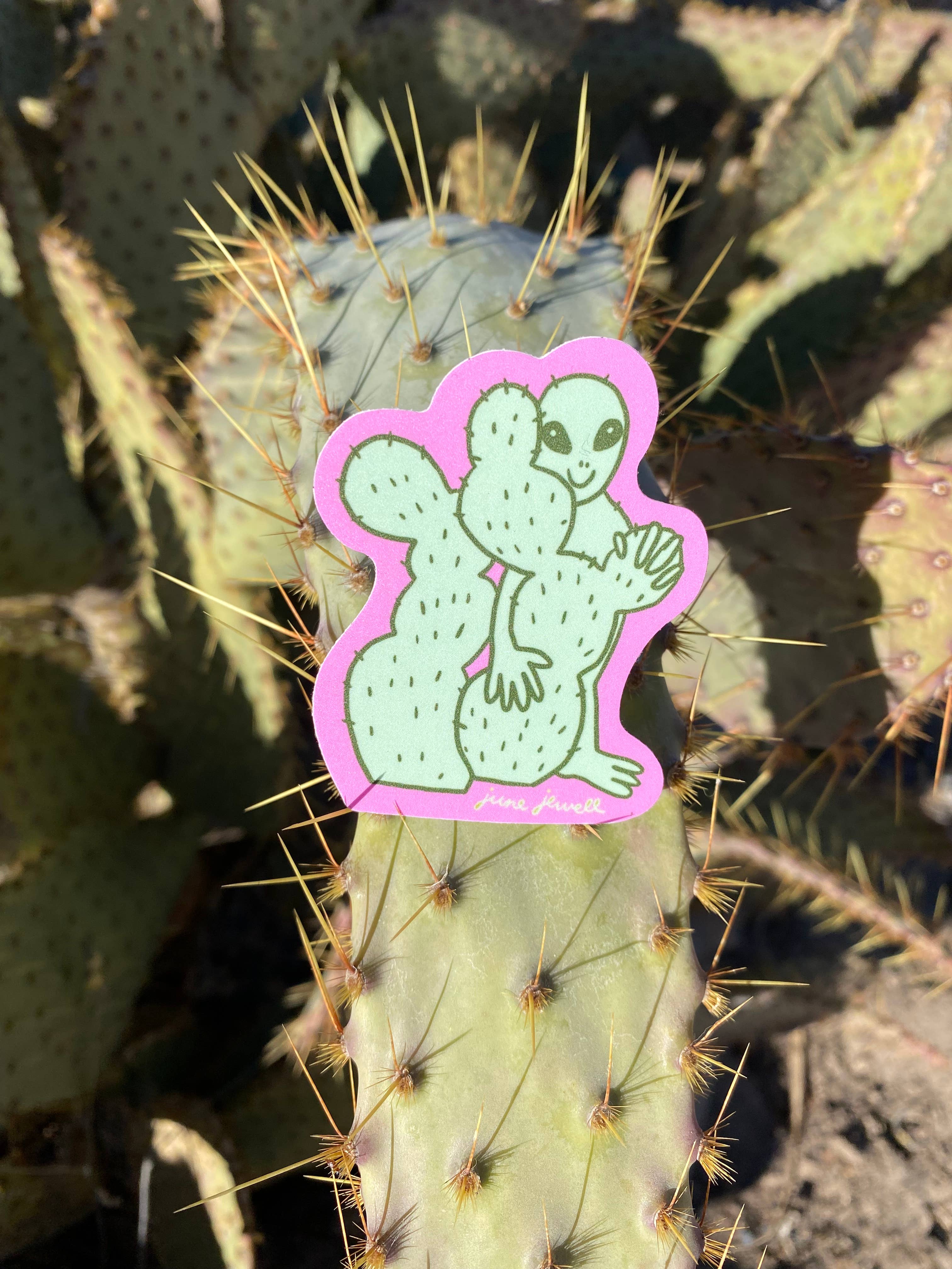 June Jewell Designs - Wholesale Sticker - 3” Pink Alien Vinyl Sticker