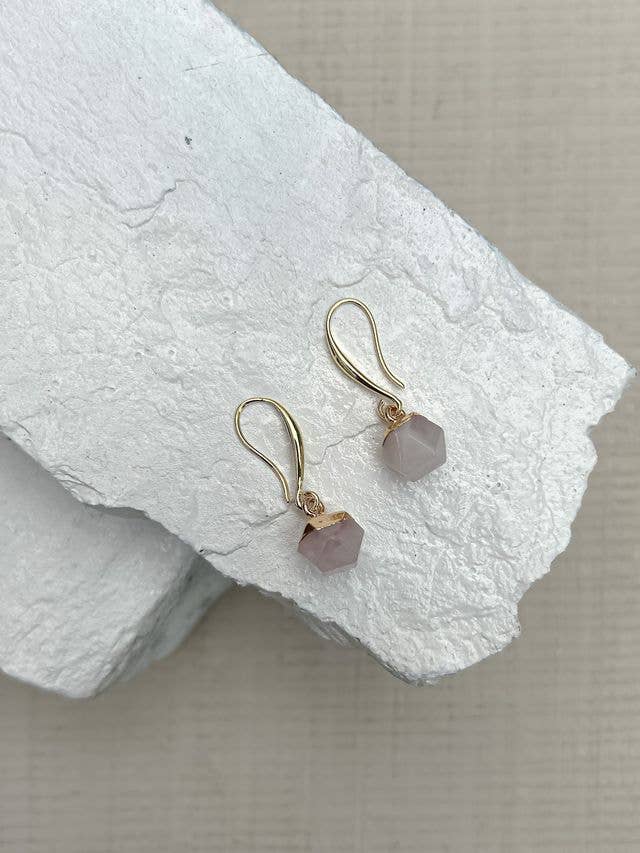 Boucles d'oreilles en quartz rose plaqué or pour la vente par Roc Jewellery