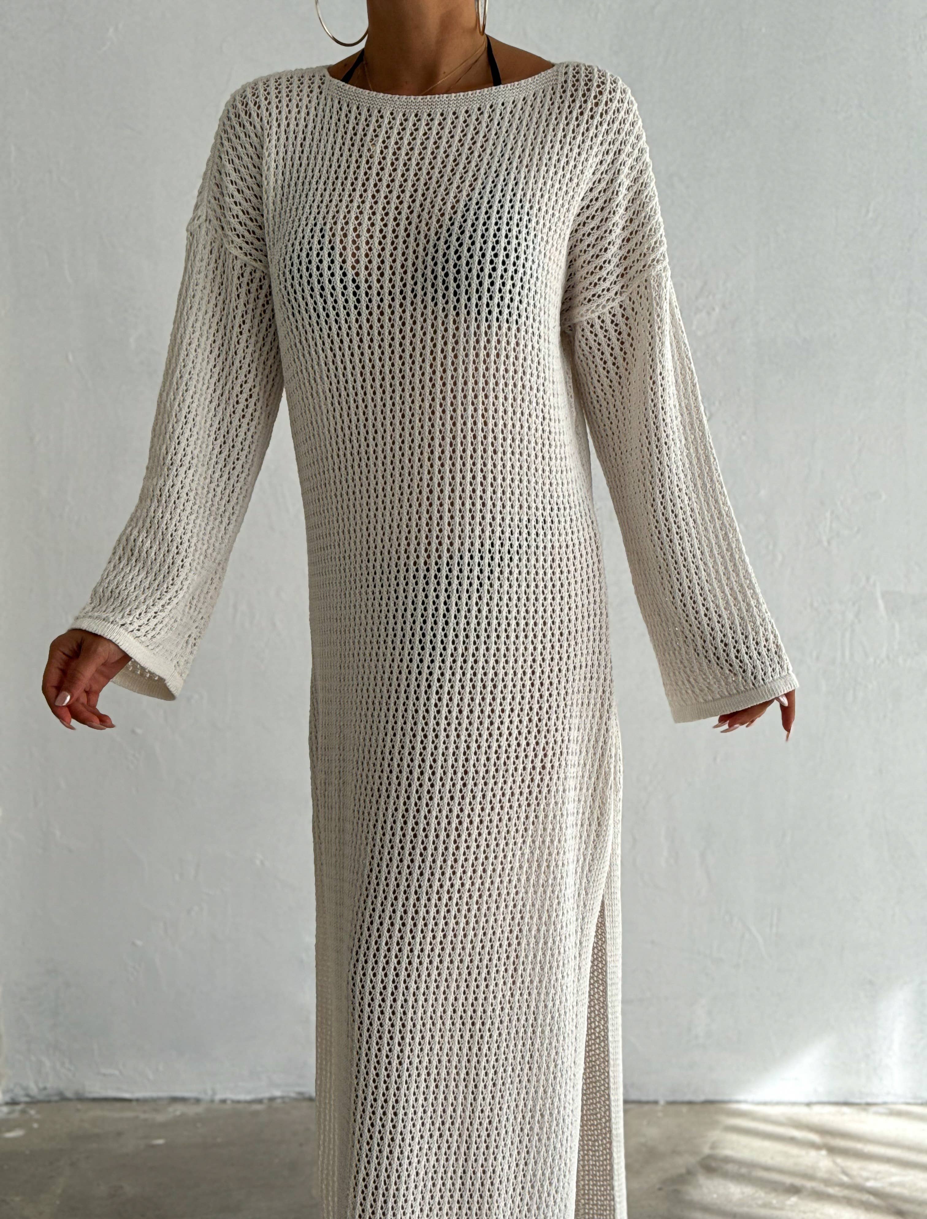 VAV NEW YORK - Wholesale Dress - Women's - Maxi Hallow Knit Dress Long Sleeve Cover-Up Open Knit Dress11