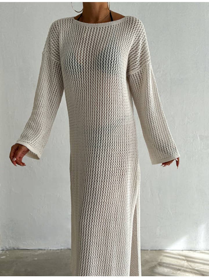 VAV NEW YORK - Wholesale Dress - Women's - Maxi Hallow Knit Dress Long Sleeve Cover-Up Open Knit Dress11