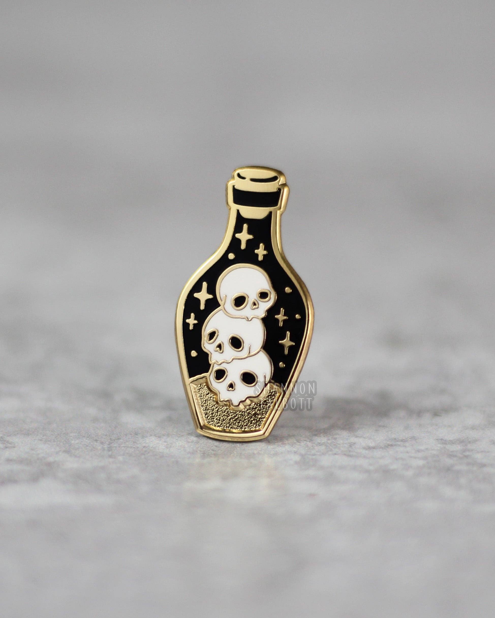 Shannon Talbott - Wholesale Lapel Pin/Button - Dark Potion Skull Gothic Spooky Occult Enamel Pin - Gold1