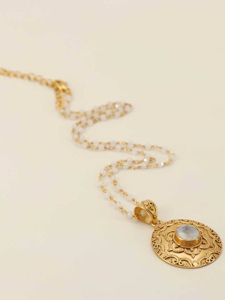 Gold Plated Rainbow Moonstone Floral Necklace for wholesale by Culture Spot