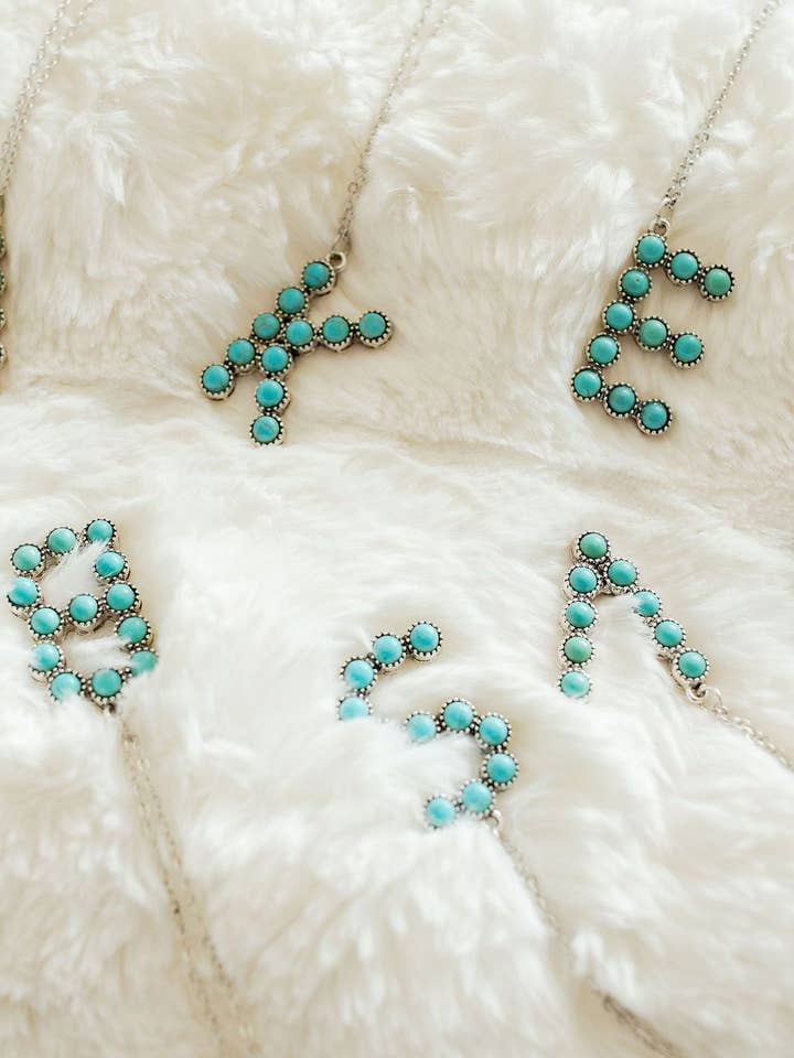 Silver Turquoise Statement Letter Necklace RTS for wholesale by The Classy Cloth WS