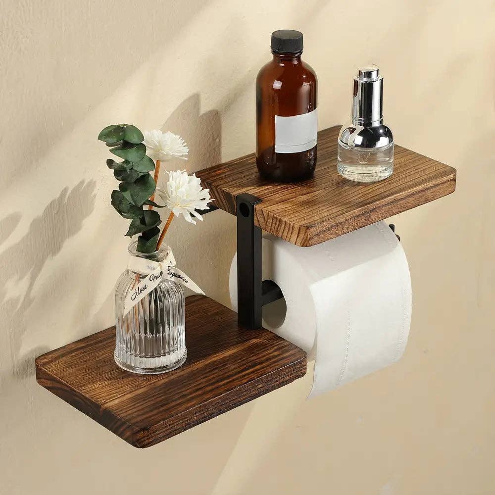 Huis Van Merken - Wholesale Wall Mounted Shelf - 1pc Wooden Wall-Mounted Toilet Paper Holder with Shelf1
