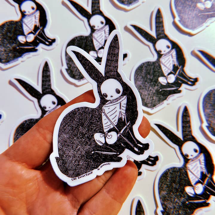 Cat Rocketship – Engroshandel Klistermærke – Rabbit Skeleton Sticker 2.5" høj vinyl vandtæt klistermærke