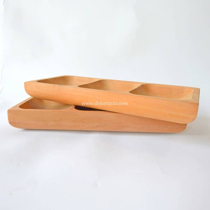 Dekor Asia Indonesia - Vendita all'ingrosso Vassoi da portata - Vassoio rettangolare con 3 scomparti, vassoio da portata in legno | Stoviglie | Spedizione gratuita3