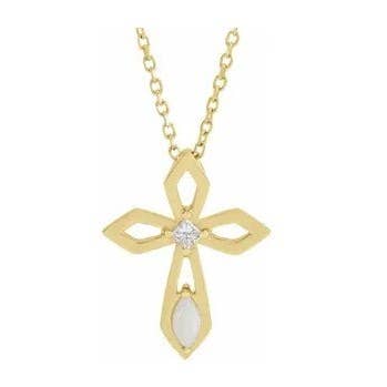 14K Yellow Opal & Diamond Pierced Cross 16-18" Necklace for wholesale by NYMAN JEWELERS