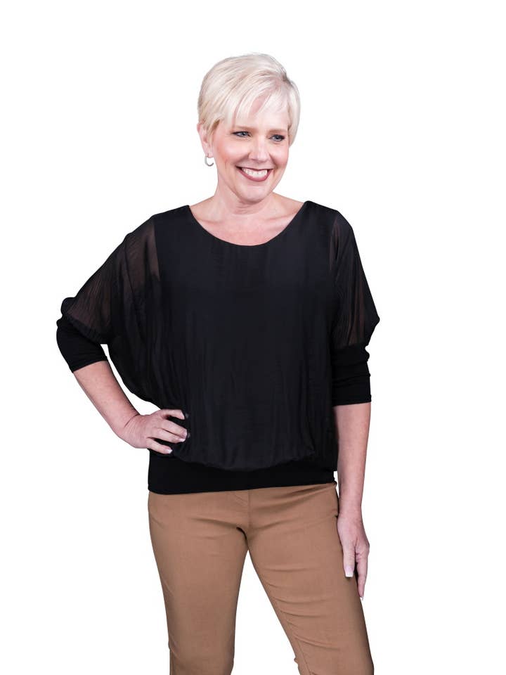 TINA Stephens Italy/Tees By Tina - Wholesale Blouse - Women's - Rosa Silk Banded Blouse (BQ206)