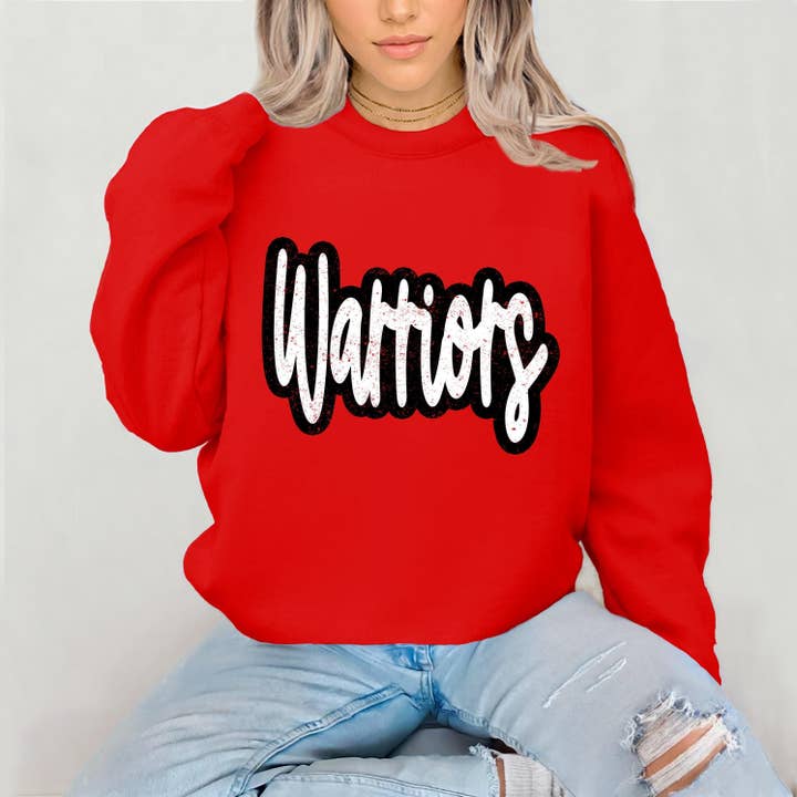 Distressed Script Warriors School Spirit Sweatshirt for wholesale by Shirts & Giggles