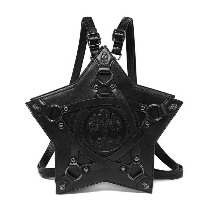 BLACK Gothic Embossed Backpack Shoulder Crossbody Bag for wholesale on Faire1