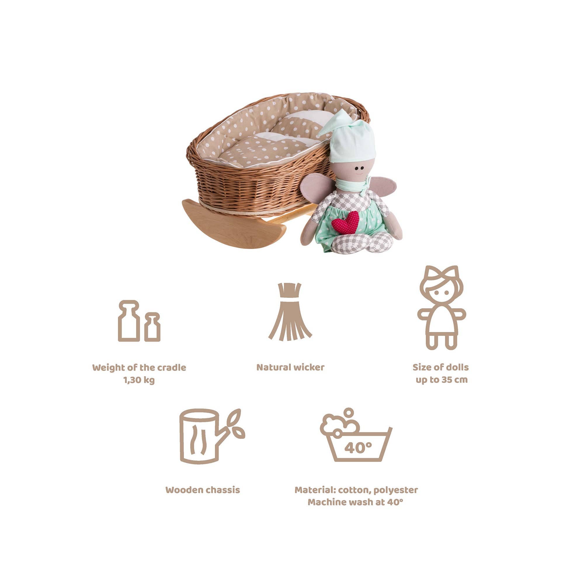 The Wicker Stories - Wholesale Doll Accessory Kit - Kids - Swing Bed For Doll, Wicker Doll Cradle2