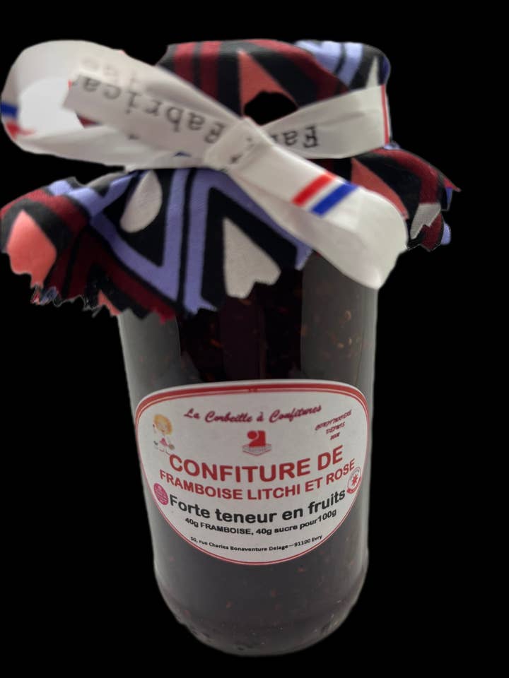 Lycheisjam met frambozen en rozen voor wholesale door La corbeille à Confitures