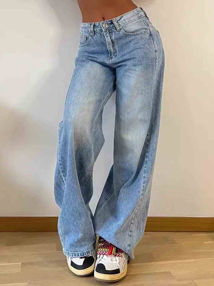 Ladies Classic Button Pocket Straight Leg Denim Pants for wholesale by Sweetkama