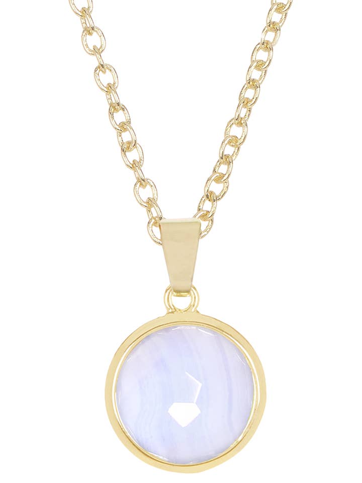 Collar con colgante redondo de ágata de encaje azul - GF para venta al por mayor de Zoey Simmons