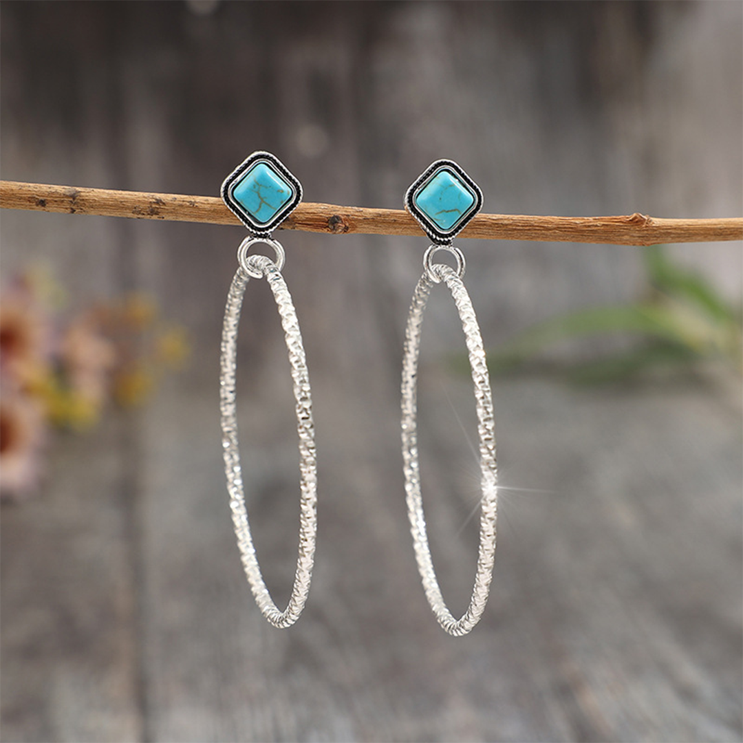 UNISHE – Engroshandel Øreplugs/øreringe – Vintage runde patchwork faux turkis legeringsøreringe SP5742