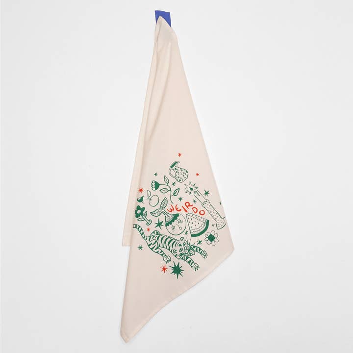 Weirdo Screen Printed Kitchen Tea Towel for wholesale by Loud Flower Art Co
