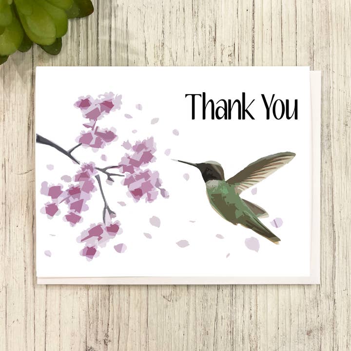 Hummingbird Thank You Card for wholesale by Great Odin's Hellos