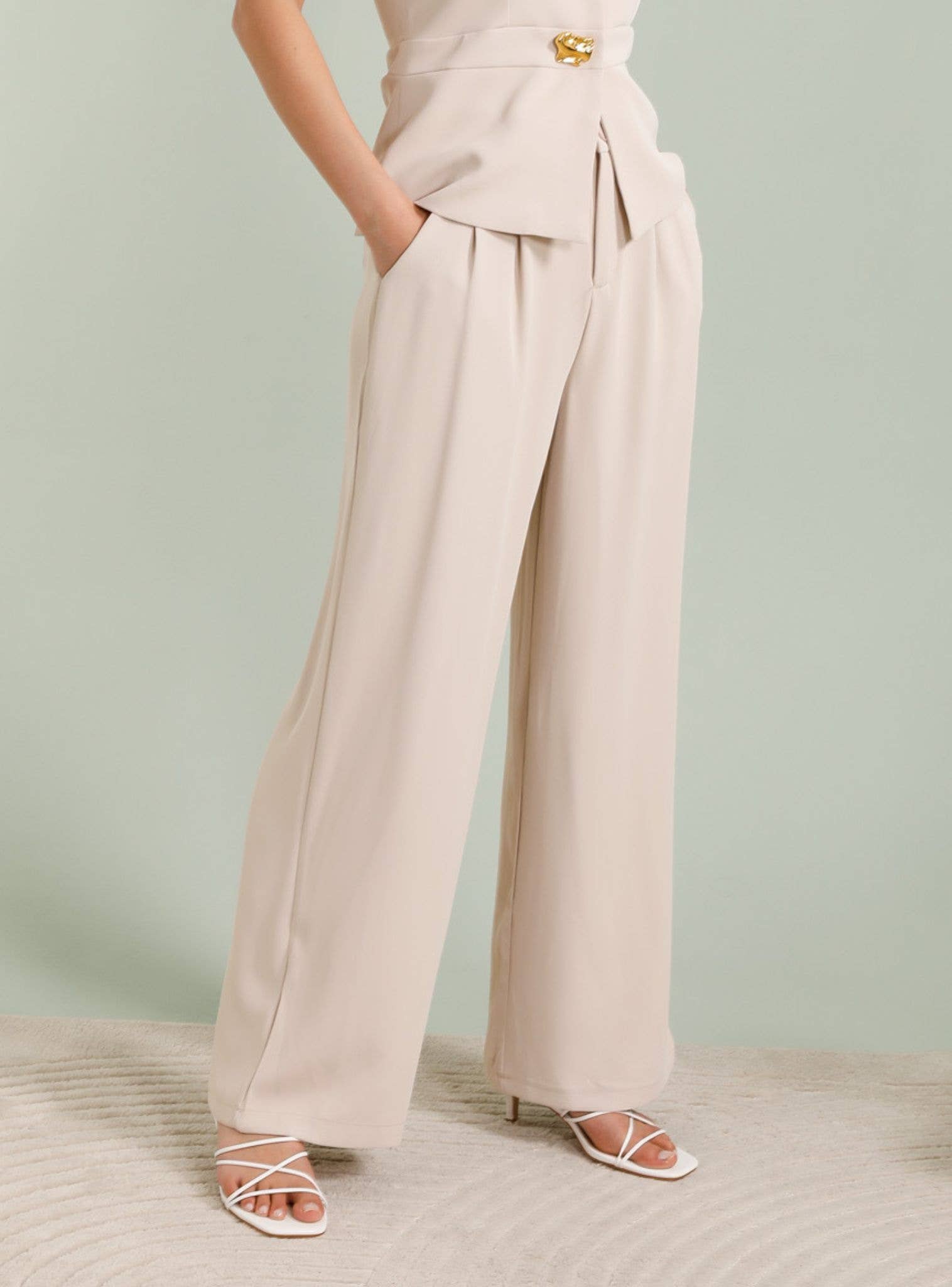 Frime - Venta al por mayor Pantalones - Mujer - Pantalones de pierna ancha de talle alto con pinzas - 261215