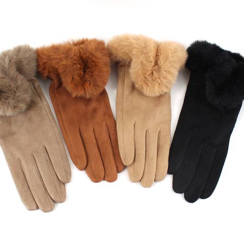 A24017 Faux Fur Trim Gloves (Velvet-Like) for wholesale by Pretty Persuasions