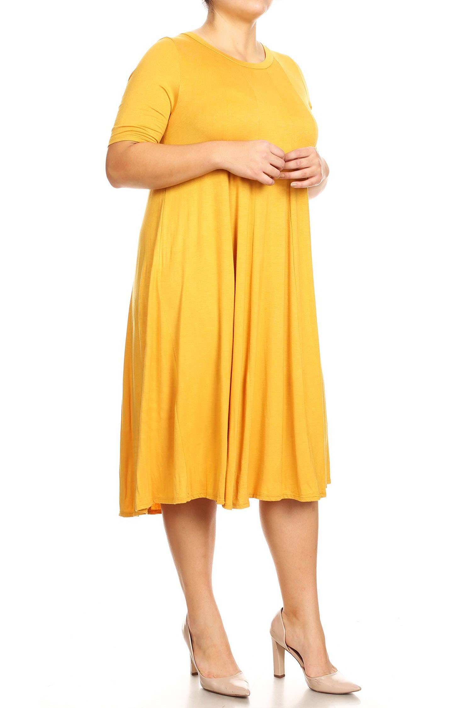 MOA COLLECTION - Wholesale Dress - Women's - Women's Plus Size A-Line Round Neck Casual Solid Midi Dress21