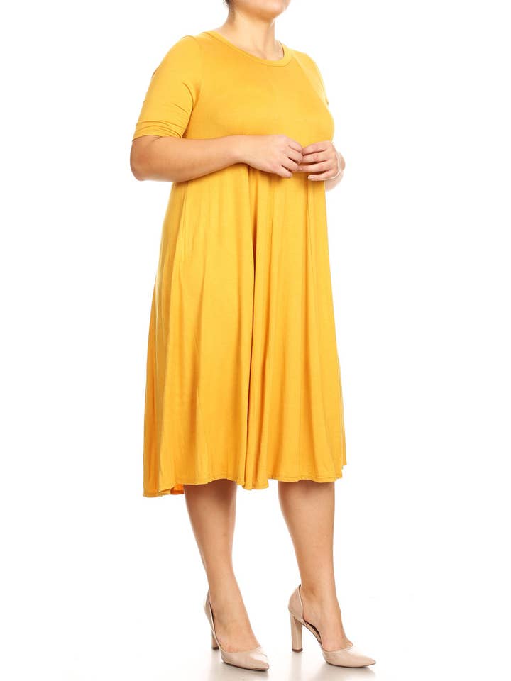 MOA COLLECTION - Wholesale Dress - Women's - Women's Plus Size A-Line Round Neck Casual Solid Midi Dress21