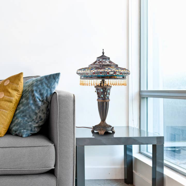 River of Goods - Wholesale Accent/Desk Lamp - 27.5"H Parisian Antique Bell Shade Stained Glass Table Lamp4