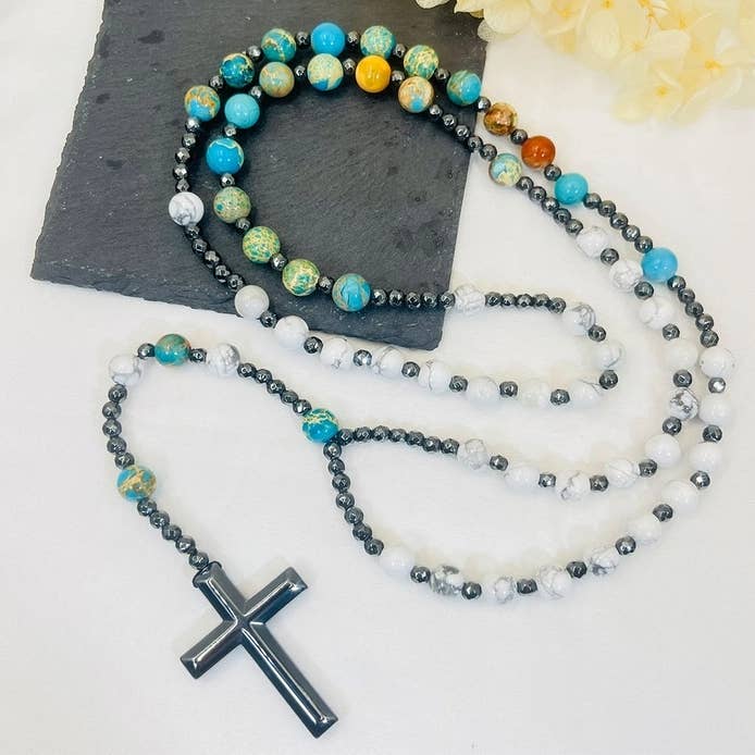 GemMeet - Wholesale Prayer Beads Necklace - Cross Catholic Stone Rosary Necklace 23