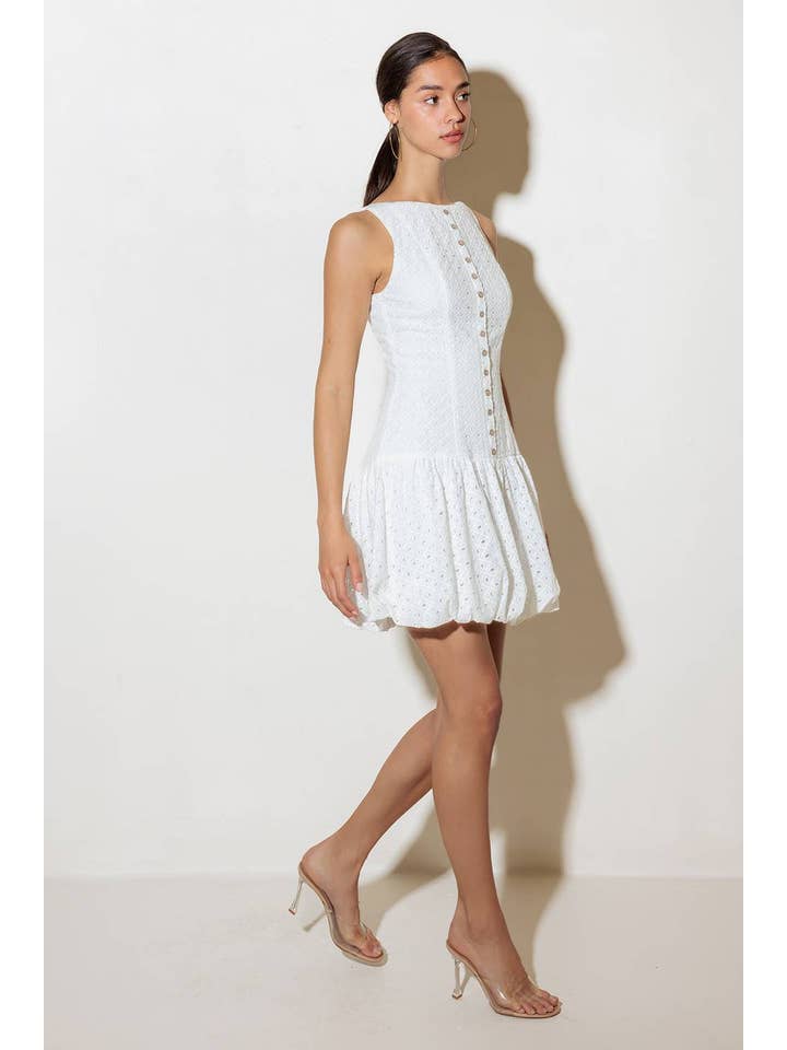 White A solid eyelet mini dress - FD1575 for wholesale on Faire
