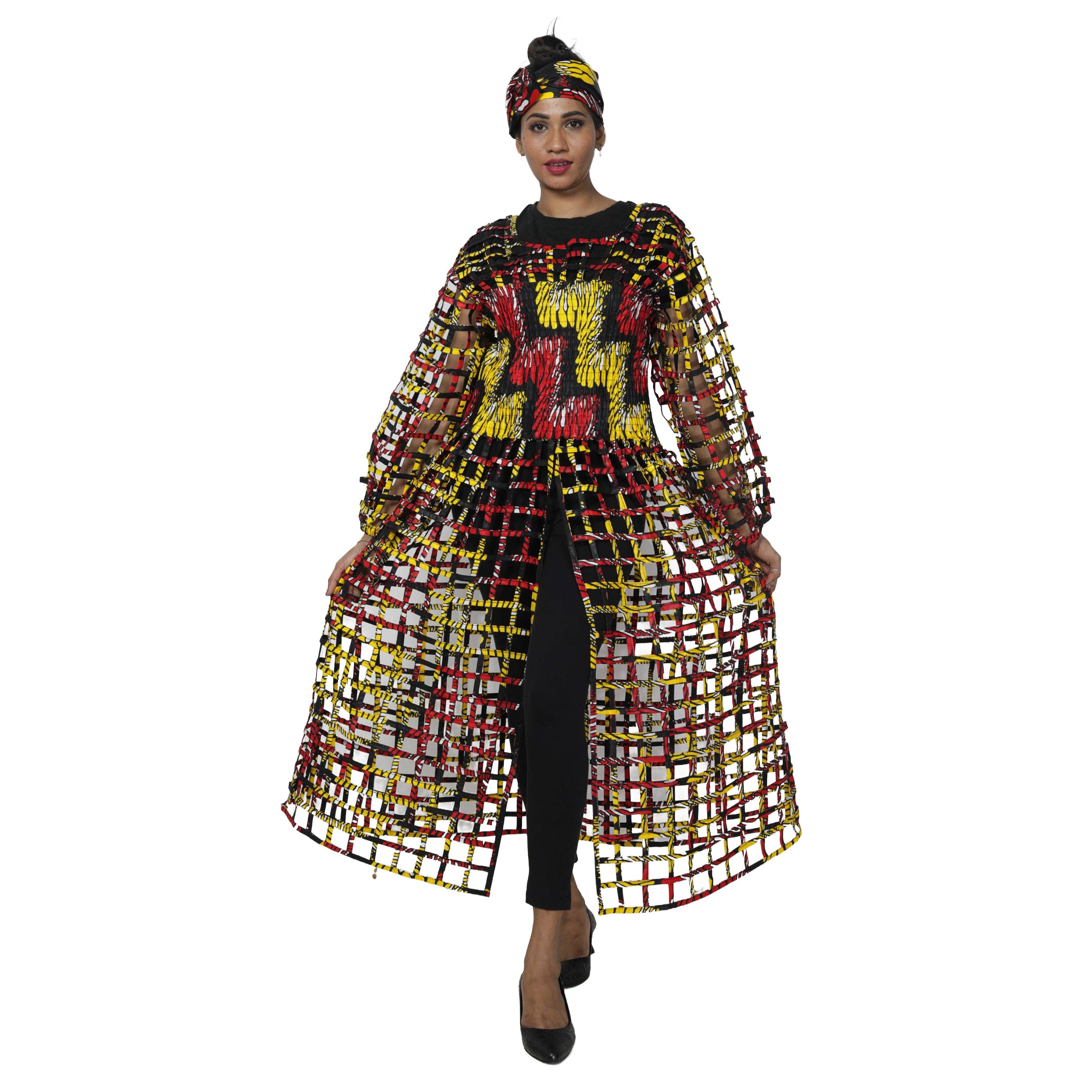 African Stars - Wholesale Dress - Women's - Women's Long Sleeve Smocked Bodice Cage Dress -- FI-ST1229