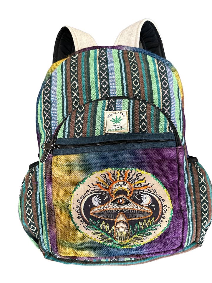Hemp Tie Dye Eye On Mushroom Backpack RIB3015 for wholesale by Rising International Inc